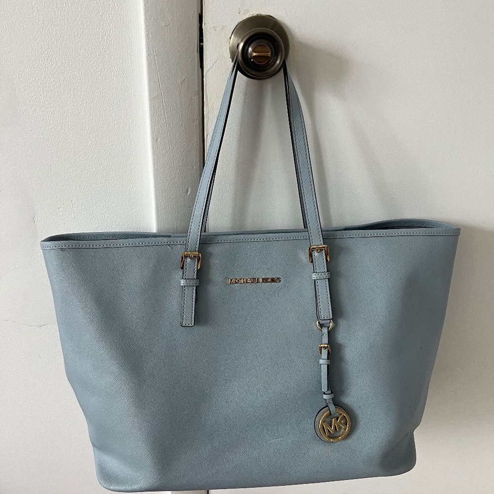 Michael Korn Sky Blue Leather Tote